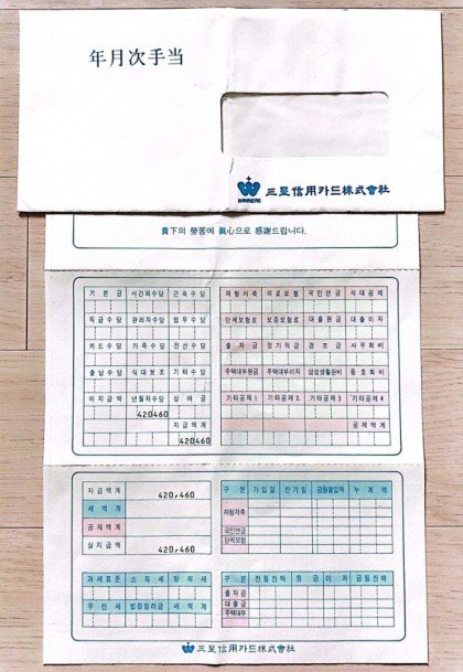 90년도 삼성카드 재직자 급여, 상여금, 연차수당, 귀성비