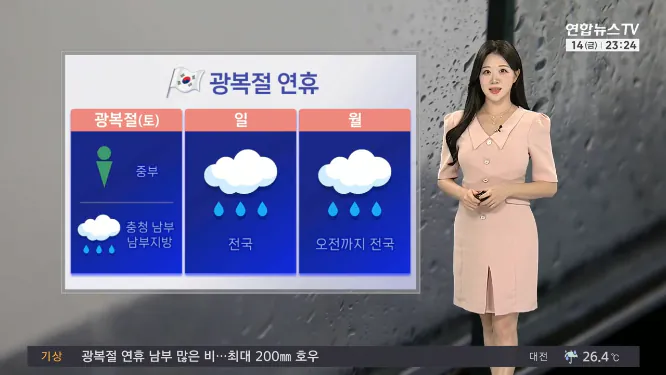 Screenshot 2026-08-15 at 06-43-55 날씨 광복절 연휴 남부 많고 강한 비…비 내리며 더위 주춤.png [날씨] 광복절, 남부 비 소식…내일 전국으로 확대